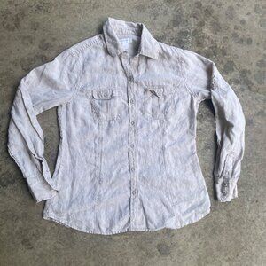 Charter Club Size 4 100% Linen Grey Tan Long Sleeve Button Up Blouse